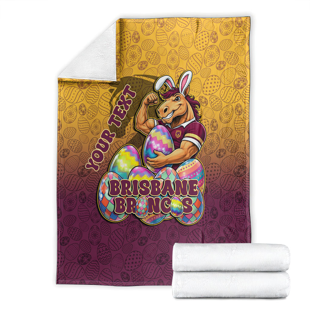 Personalized Brisbane Broncos Blanket Easter Mascot - Colorful Eggs Cartoon Style
