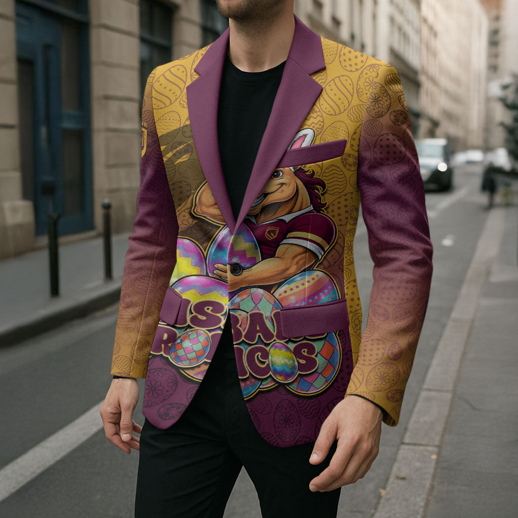 Personalized Brisbane Broncos Blazer Easter Mascot - Colorful Eggs Cartoon Style