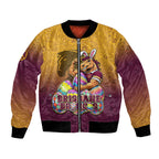 Personalized Brisbane Broncos Bomber Jacket Easter Mascot - Colorful Eggs Cartoon Style