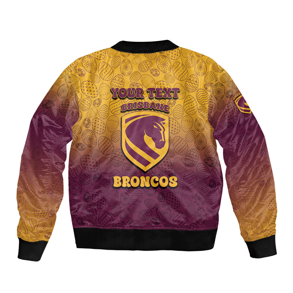 Personalized Brisbane Broncos Bomber Jacket Easter Mascot - Colorful Eggs Cartoon Style
