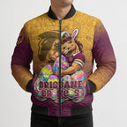 Personalized Brisbane Broncos Bomber Puffer Jacket Easter Mascot - Colorful Eggs Cartoon Style