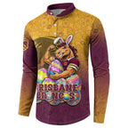 Personalized Brisbane Broncos Button Sweatshirt Easter Mascot - Colorful Eggs Cartoon Style