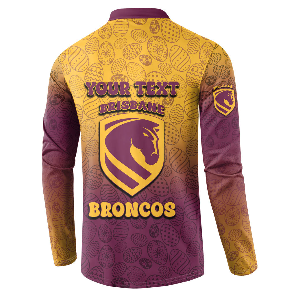 Personalized Brisbane Broncos Button Sweatshirt Easter Mascot - Colorful Eggs Cartoon Style
