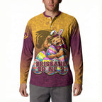 Personalized Brisbane Broncos Button Sweatshirt Easter Mascot - Colorful Eggs Cartoon Style