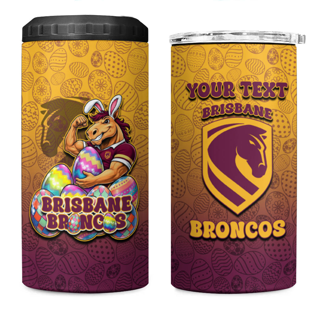 Personalized Brisbane Broncos 4 in 1 Can Cooler Tumbler Easter Mascot - Colorful Eggs Cartoon Style
