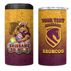 Personalized Brisbane Broncos 4 in 1 Can Cooler Tumbler Easter Mascot - Colorful Eggs Cartoon Style