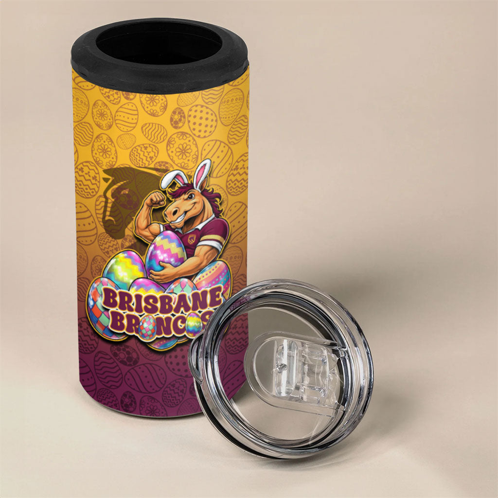 Personalized Brisbane Broncos 4 in 1 Can Cooler Tumbler Easter Mascot - Colorful Eggs Cartoon Style