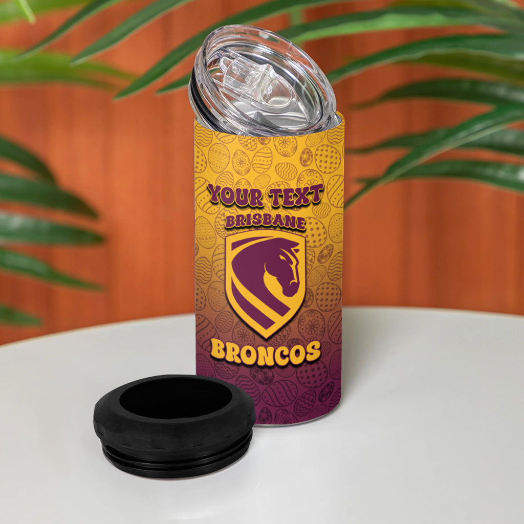 Personalized Brisbane Broncos 4 in 1 Can Cooler Tumbler Easter Mascot - Colorful Eggs Cartoon Style