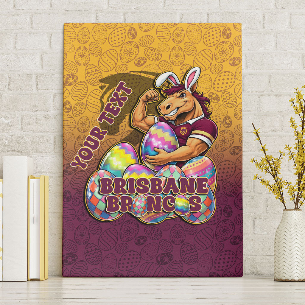 Personalized Brisbane Broncos Canvas Wall Art Easter Mascot - Colorful Eggs Cartoon Style