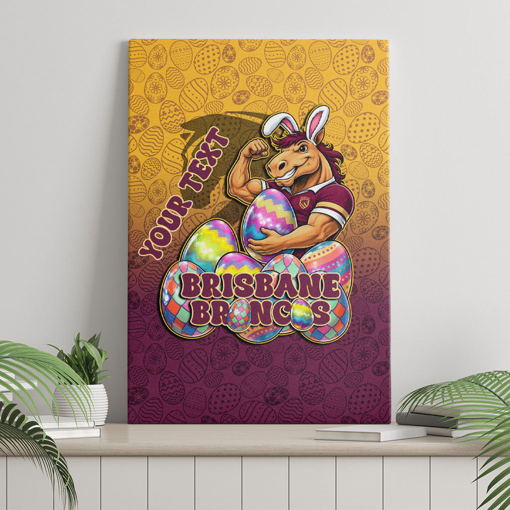 Personalized Brisbane Broncos Canvas Wall Art Easter Mascot - Colorful Eggs Cartoon Style