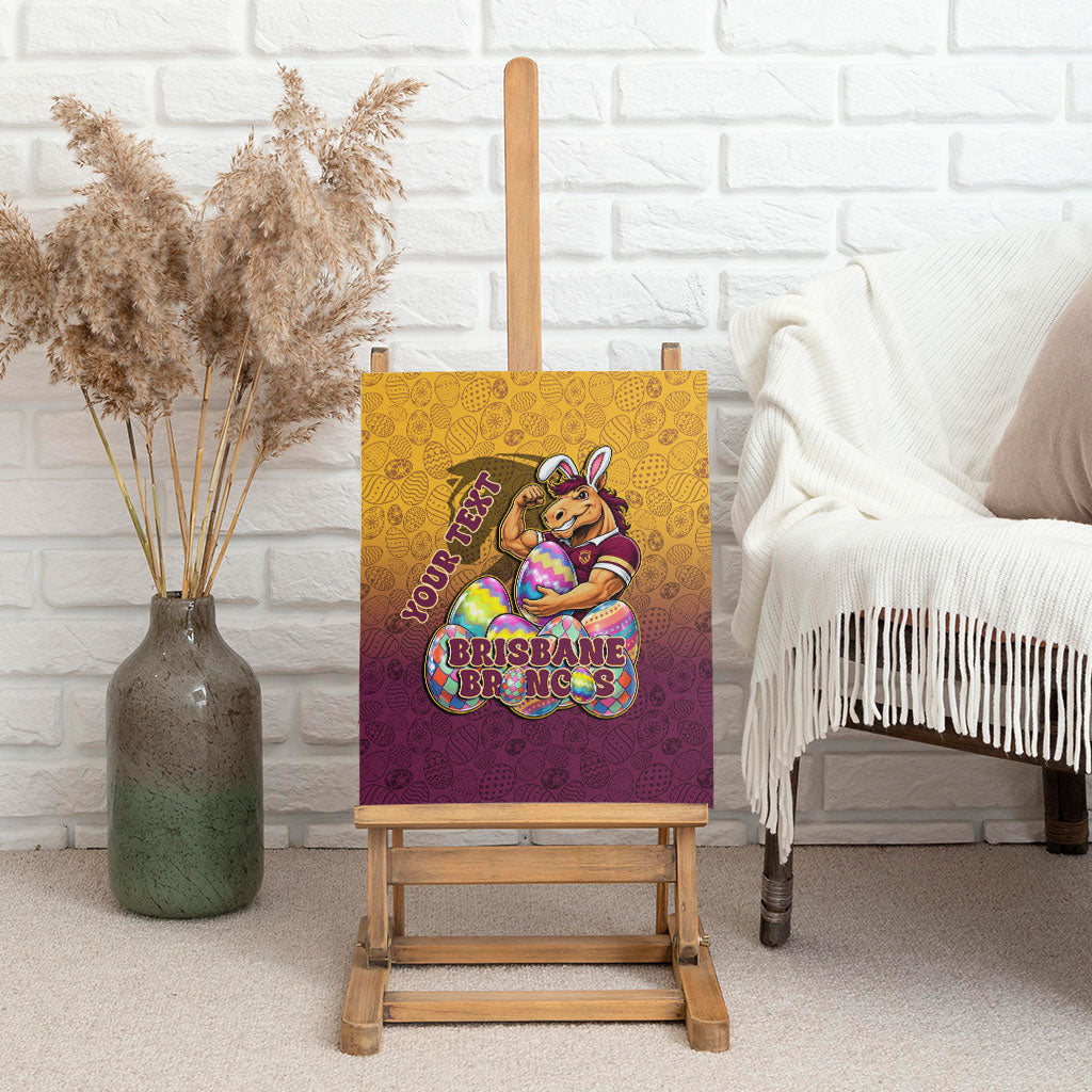 Personalized Brisbane Broncos Canvas Wall Art Easter Mascot - Colorful Eggs Cartoon Style