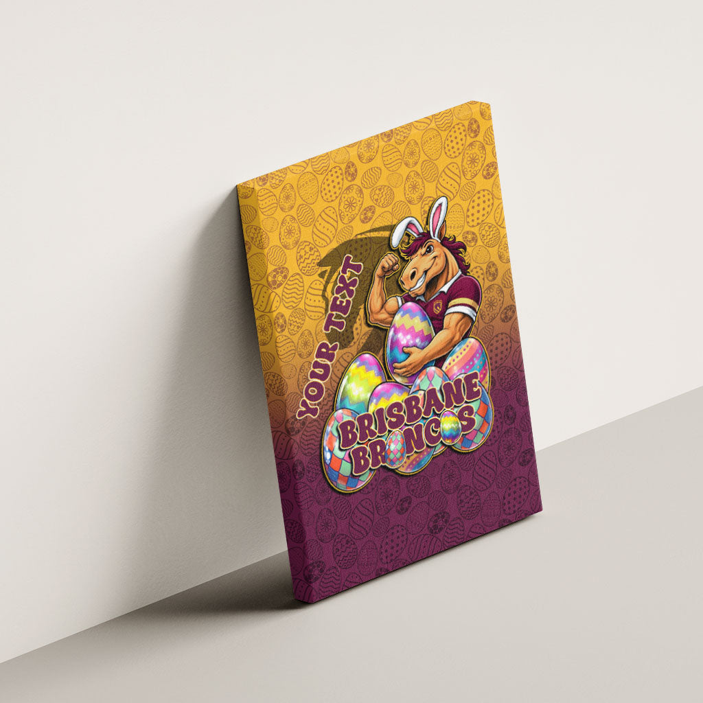Personalized Brisbane Broncos Canvas Wall Art Easter Mascot - Colorful Eggs Cartoon Style
