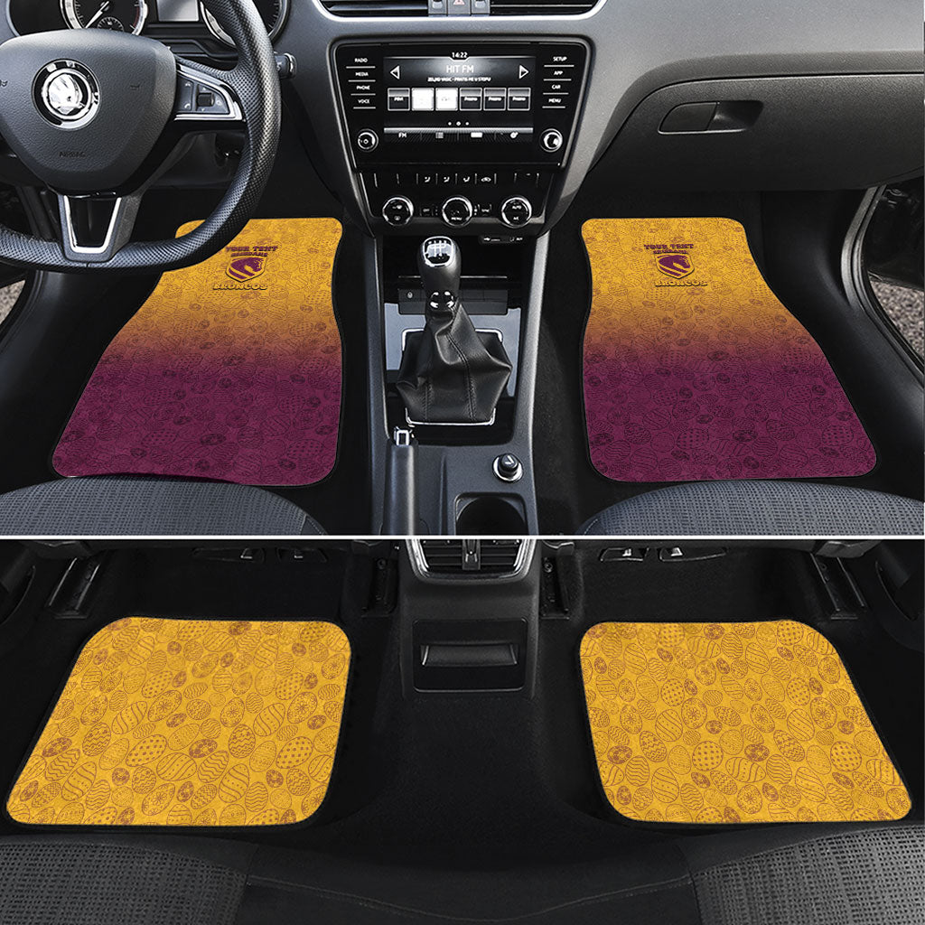 Personalized Brisbane Broncos Car Mats Easter Mascot - Colorful Eggs Cartoon Style