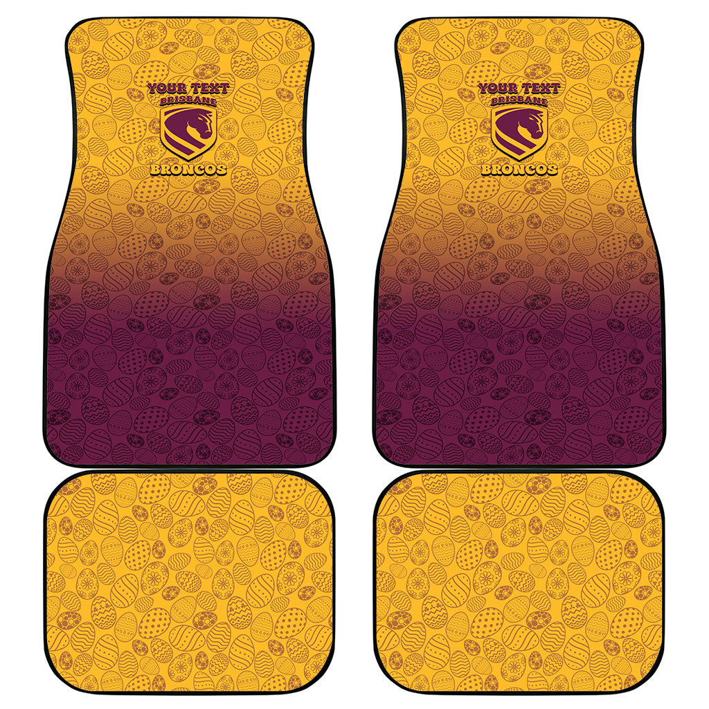 Personalized Brisbane Broncos Car Mats Easter Mascot - Colorful Eggs Cartoon Style