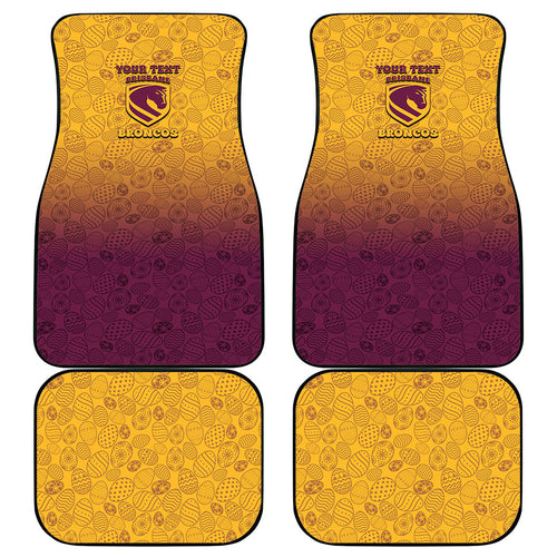 Personalized Brisbane Broncos Car Mats Easter Mascot - Colorful Eggs Cartoon Style