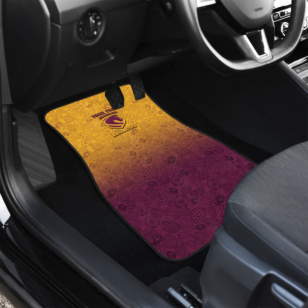 Personalized Brisbane Broncos Car Mats Easter Mascot - Colorful Eggs Cartoon Style