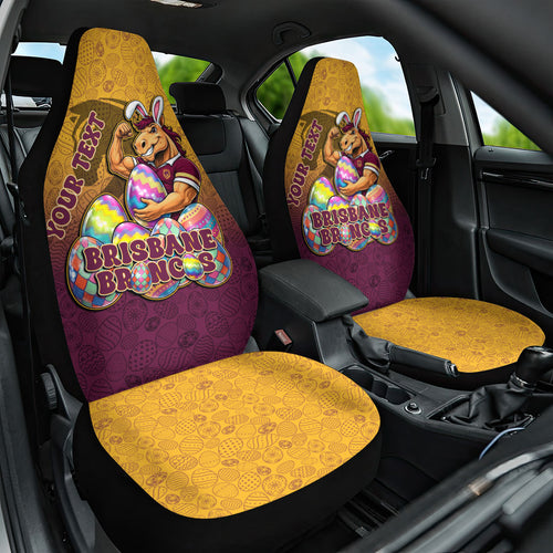 Personalized Brisbane Broncos Car Seat Cover Easter Mascot - Colorful Eggs Cartoon Style