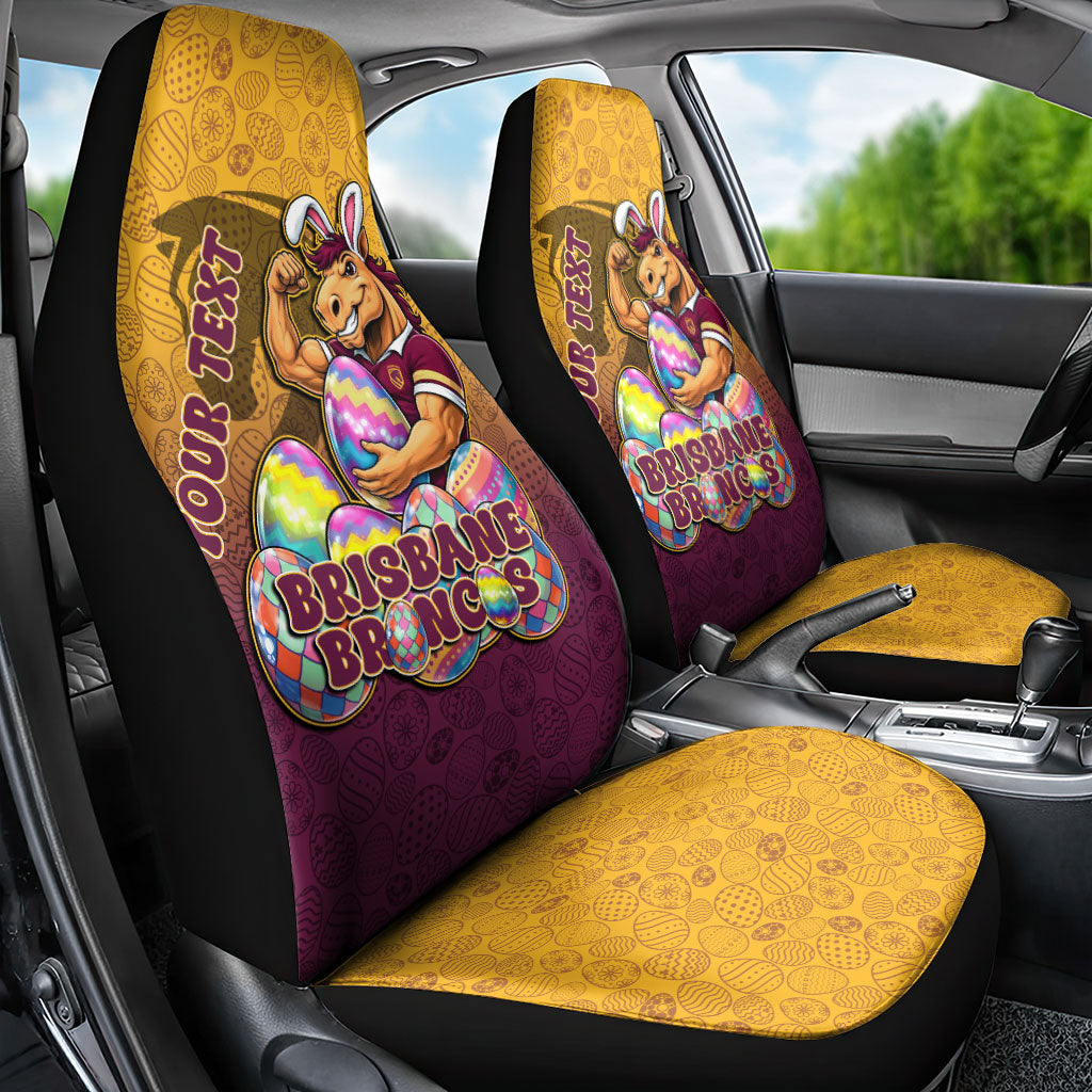 Personalized Brisbane Broncos Car Seat Cover Easter Mascot - Colorful Eggs Cartoon Style
