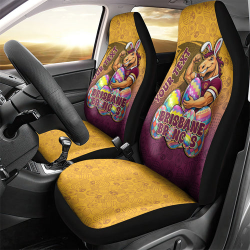 Personalized Brisbane Broncos Car Seat Cover Easter Mascot - Colorful Eggs Cartoon Style