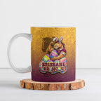 Personalized Brisbane Broncos Ceramic Mug Easter Mascot - Colorful Eggs Cartoon Style