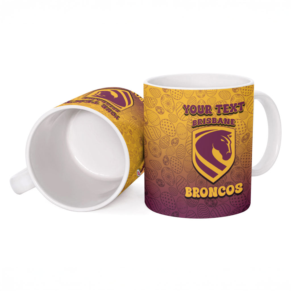 Personalized Brisbane Broncos Ceramic Mug Easter Mascot - Colorful Eggs Cartoon Style