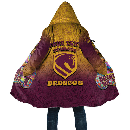 Personalized Brisbane Broncos Cloak Easter Mascot - Colorful Eggs Cartoon Style