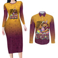 Personalized Brisbane Broncos Couples Matching Long Sleeve Bodycon Dress and Long Sleeve Button Shirt Easter Mascot - Colorful Eggs Cartoon Style