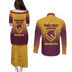 Personalized Brisbane Broncos Couples Matching Puletasi and Long Sleeve Button Shirt Easter Mascot - Colorful Eggs Cartoon Style