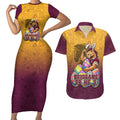 Personalized Brisbane Broncos Couples Matching Short Sleeve Bodycon Dress and Hawaiian Shirt Easter Mascot - Colorful Eggs Cartoon Style