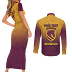 Personalized Brisbane Broncos Couples Matching Short Sleeve Bodycon Dress and Long Sleeve Button Shirt Easter Mascot - Colorful Eggs Cartoon Style