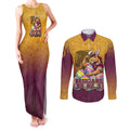 Personalized Brisbane Broncos Couples Matching Tank Maxi Dress and Long Sleeve Button Shirt Easter Mascot - Colorful Eggs Cartoon Style
