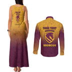 Personalized Brisbane Broncos Couples Matching Tank Maxi Dress and Long Sleeve Button Shirt Easter Mascot - Colorful Eggs Cartoon Style