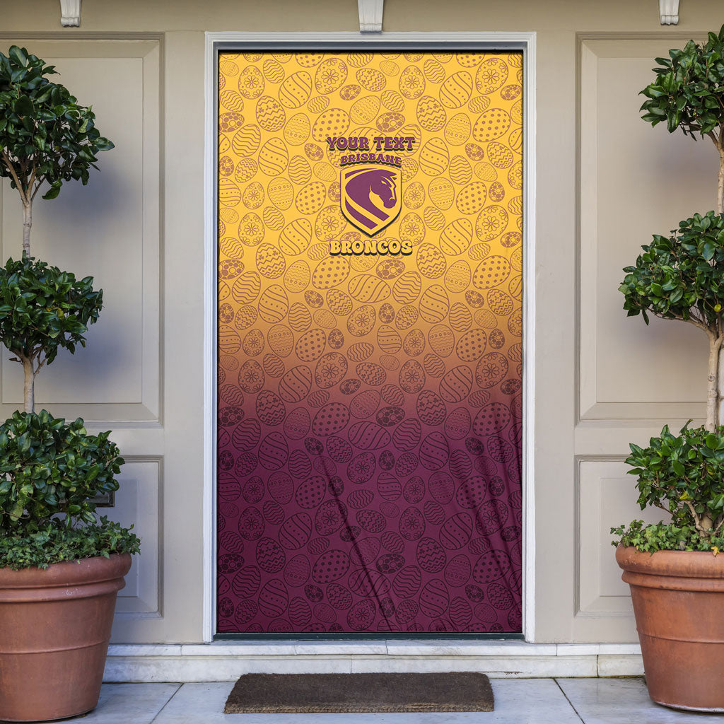Personalized Brisbane Broncos Door Cover Easter Mascot - Colorful Eggs Cartoon Style