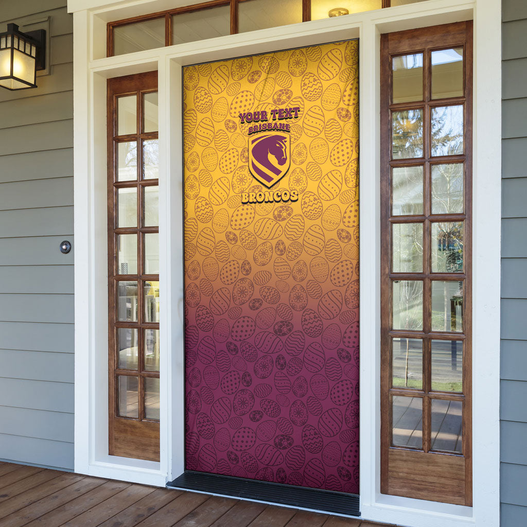 Personalized Brisbane Broncos Door Cover Easter Mascot - Colorful Eggs Cartoon Style