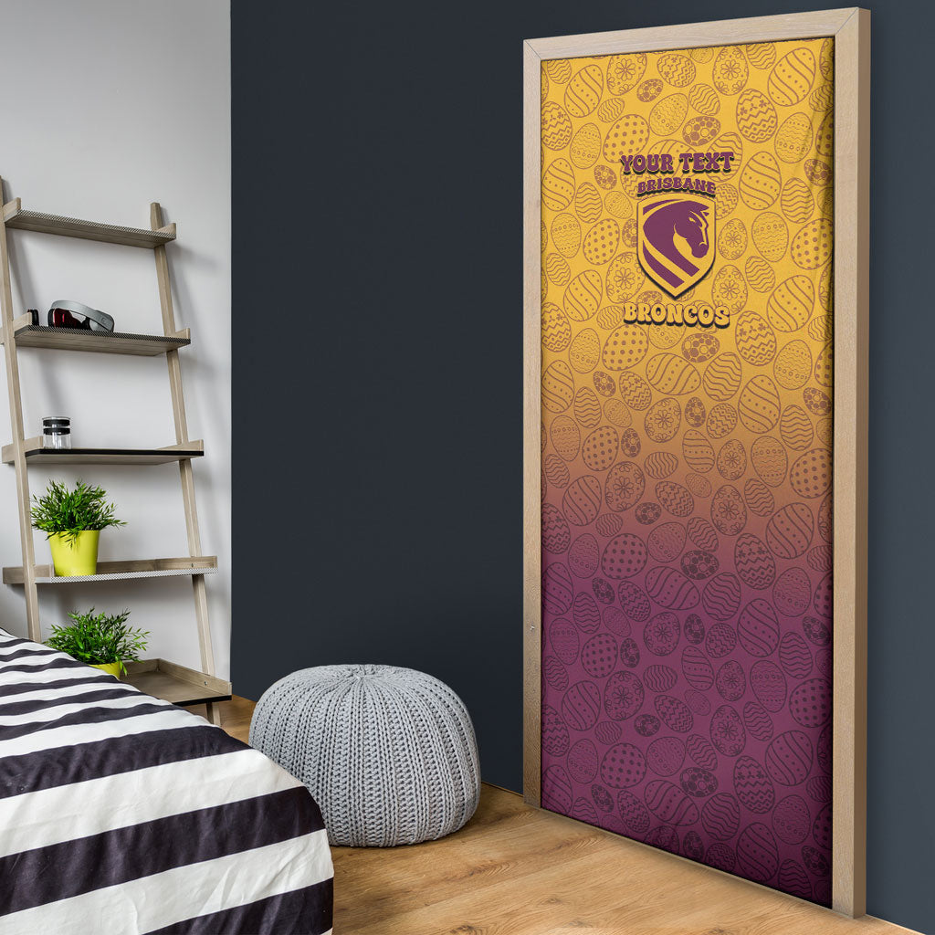 Personalized Brisbane Broncos Door Cover Easter Mascot - Colorful Eggs Cartoon Style