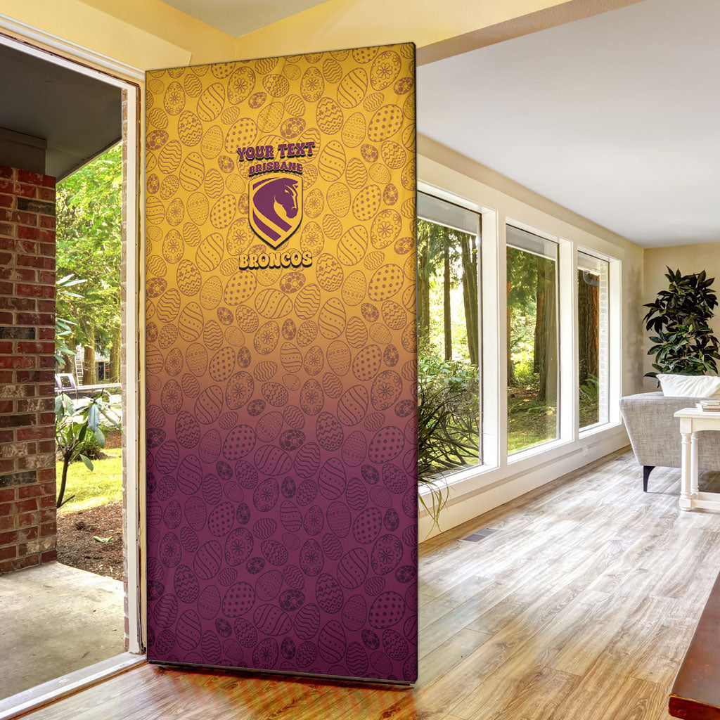 Personalized Brisbane Broncos Door Cover Easter Mascot - Colorful Eggs Cartoon Style