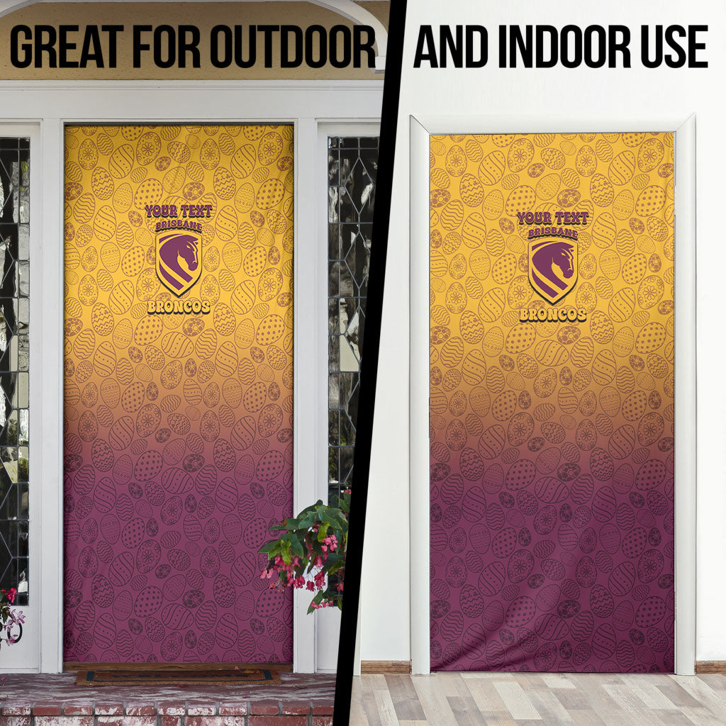 Personalized Brisbane Broncos Door Cover Easter Mascot - Colorful Eggs Cartoon Style