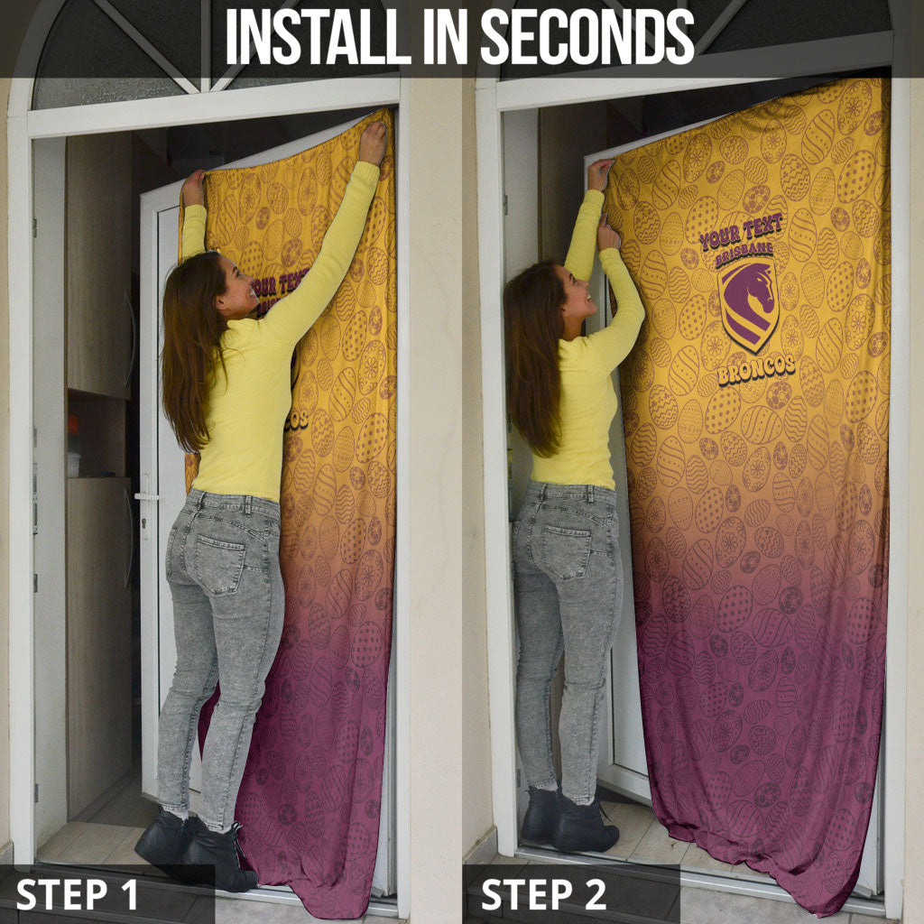 Personalized Brisbane Broncos Door Cover Easter Mascot - Colorful Eggs Cartoon Style
