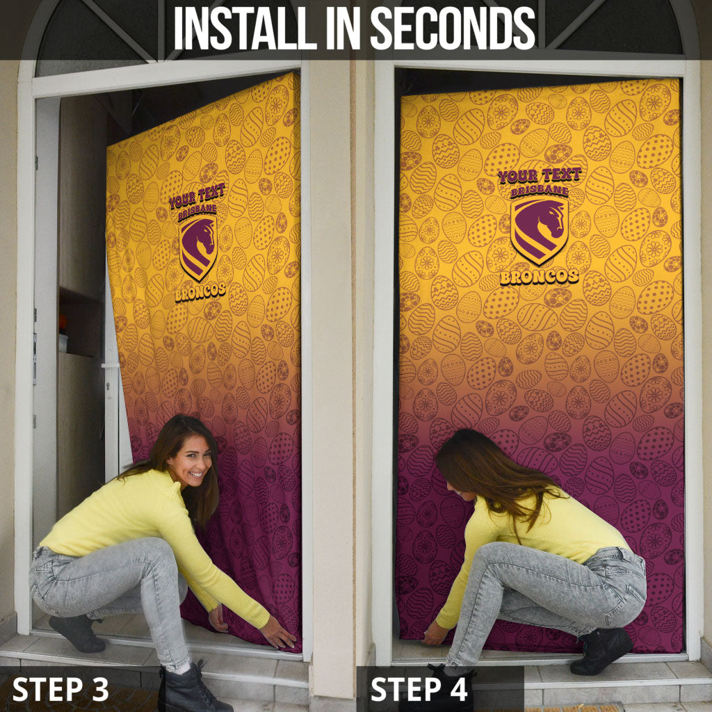 Personalized Brisbane Broncos Door Cover Easter Mascot - Colorful Eggs Cartoon Style