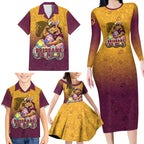 Personalized Brisbane Broncos Family Matching Long Sleeve Bodycon Dress and Hawaiian Shirt Easter Mascot - Colorful Eggs Cartoon Style