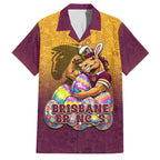 Personalized Brisbane Broncos Family Matching Mermaid Dress and Hawaiian Shirt Easter Mascot - Colorful Eggs Cartoon Style