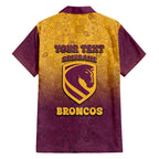 Personalized Brisbane Broncos Family Matching Off The Shoulder Long Sleeve Dress and Hawaiian Shirt Easter Mascot - Colorful Eggs Cartoon Style