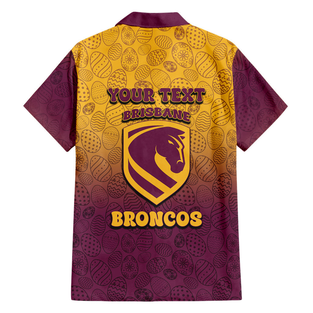 Personalized Brisbane Broncos Family Matching Off Shoulder Maxi Dress and Hawaiian Shirt Easter Mascot - Colorful Eggs Cartoon Style