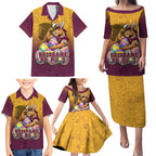 Personalized Brisbane Broncos Family Matching Puletasi and Hawaiian Shirt Easter Mascot - Colorful Eggs Cartoon Style