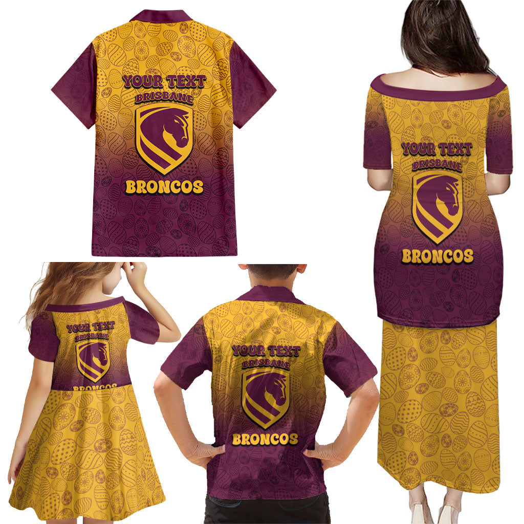 Personalized Brisbane Broncos Family Matching Puletasi and Hawaiian Shirt Easter Mascot - Colorful Eggs Cartoon Style