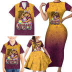 Personalized Brisbane Broncos Family Matching Short Sleeve Bodycon Dress and Hawaiian Shirt Easter Mascot - Colorful Eggs Cartoon Style