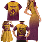 Personalized Brisbane Broncos Family Matching Short Sleeve Bodycon Dress and Hawaiian Shirt Easter Mascot - Colorful Eggs Cartoon Style