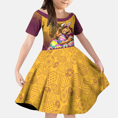 Personalized Brisbane Broncos Family Matching Summer Maxi Dress and Hawaiian Shirt Easter Mascot - Colorful Eggs Cartoon Style