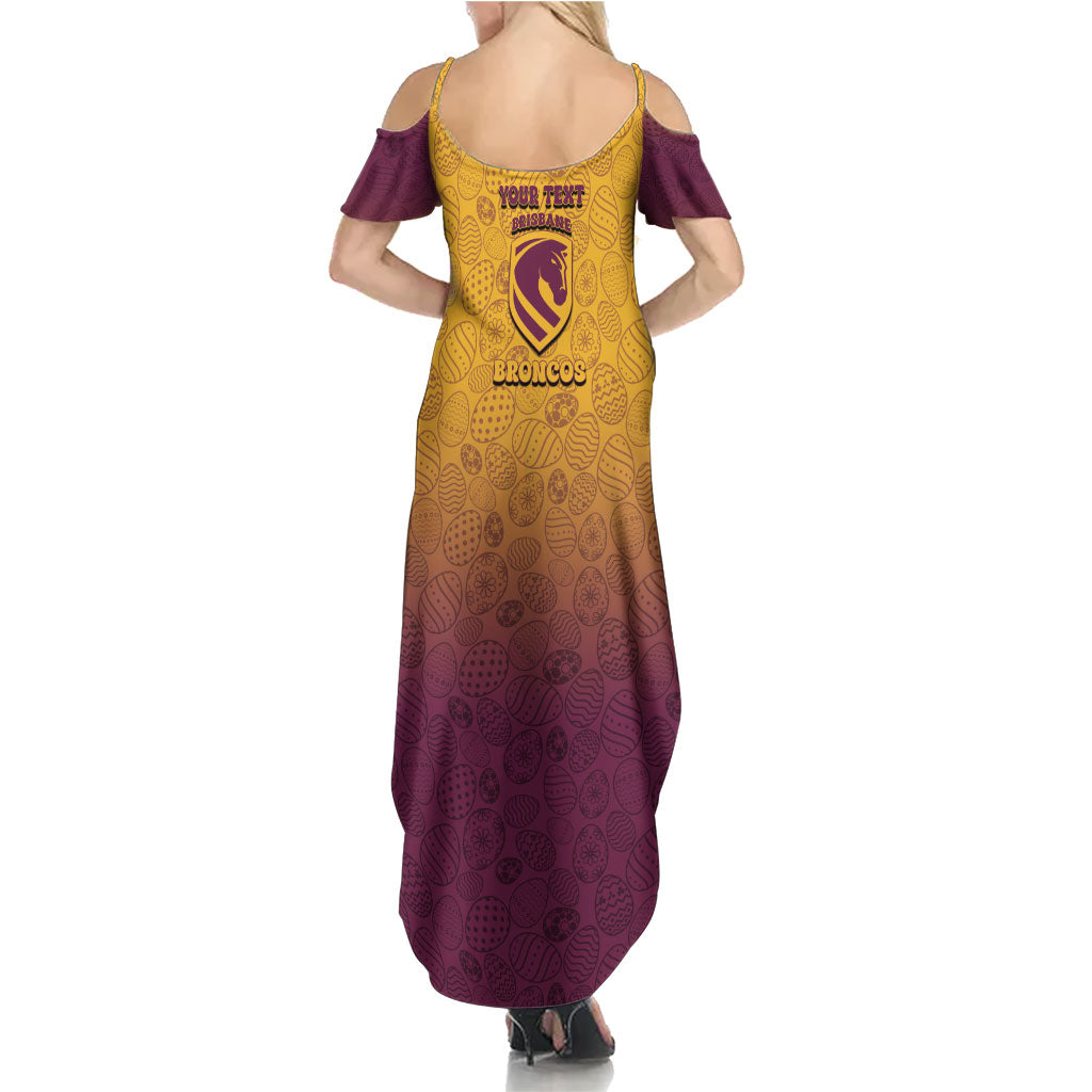 Personalized Brisbane Broncos Family Matching Summer Maxi Dress and Hawaiian Shirt Easter Mascot - Colorful Eggs Cartoon Style