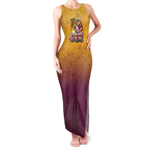 Personalized Brisbane Broncos Family Matching Tank Maxi Dress and Hawaiian Shirt Easter Mascot - Colorful Eggs Cartoon Style